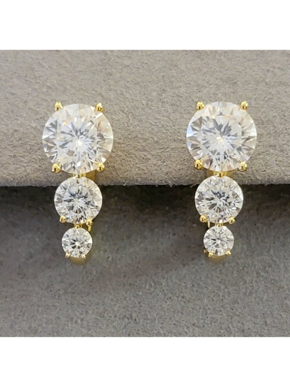 5.6 CTTW Moissanite 3-Stone Hoop Earrings 925 Silver Yellow Gold Plated NWT